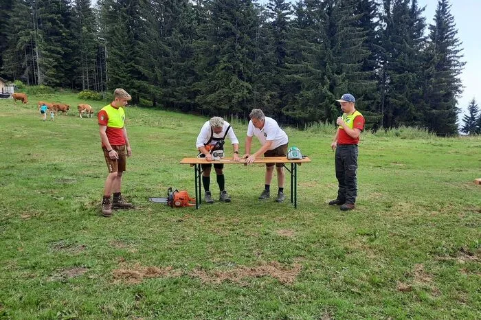 Dieser durfte sich auch kurzerhand im Ketten wechseln an der Motorsäge üben.