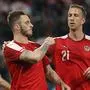 INNSBRUCK,AUSTRIA,28.MAR.17 - SOCCER - OEFB international match, Austria vs Finland, friendly match. Image shows the rejoicing of Marko Arnautovic and Marc Janko (AUT).
Photo: GEPA pictures/ Andreas Pranter