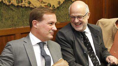 Landesholding-Chefs Ulrich Zafoschnig (links) und Hans Schönegger beim Prozess 