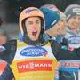 BISCHOFSHOFEN,AUSTRIA,06.JAN.24 - NORDIC SKIING, SKI JUMPING - FIS World Cup, Four Hills Tournament, large hill, men. Image shows the rejoicing of Stefan Kraft (AUT). Photo: GEPA pictures/ Thomas Bachun