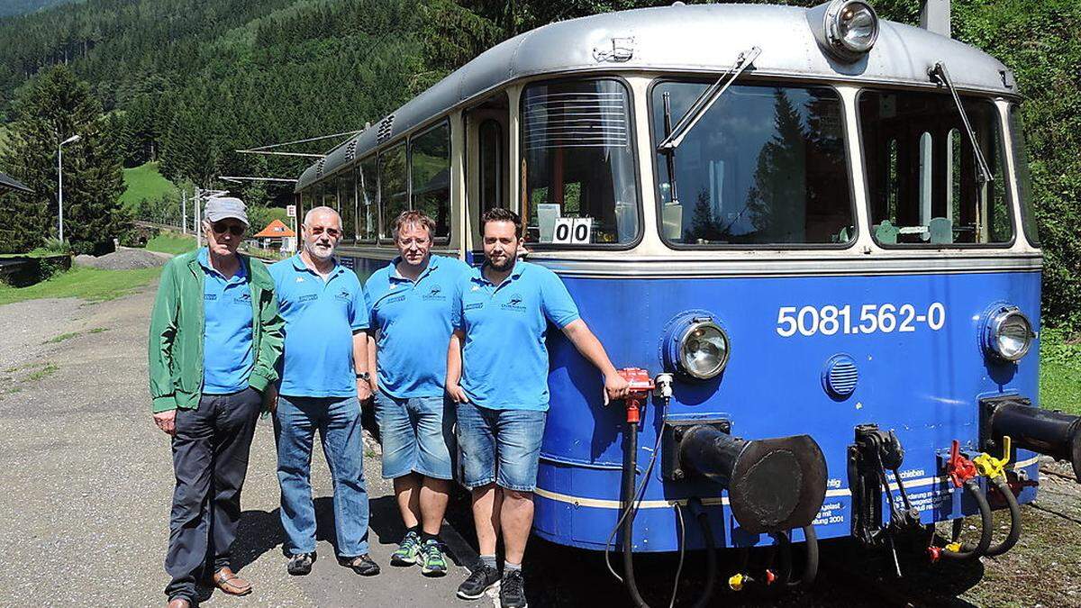 Mit vollem Einsatz für die Erzbergbahn: Hartmut Glettler, Winfried Höpfl, Martin Reiter, Michael Pichler (v.l.)	