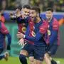 Barcelona's Ferran Torres celebrates his side's second goal during the Champions League opening phase soccer match between Borussia Dortmund and FC Barcelona at the Signal-Iduna Park in Dortmund, Germany, Wednesday Dec. 11, 2024. (AP Photo/Martin Meissner)