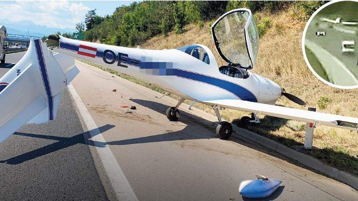 Im Pannenstreifen blieb die Maschine dann liegen, die Piloten blieben unverletzt