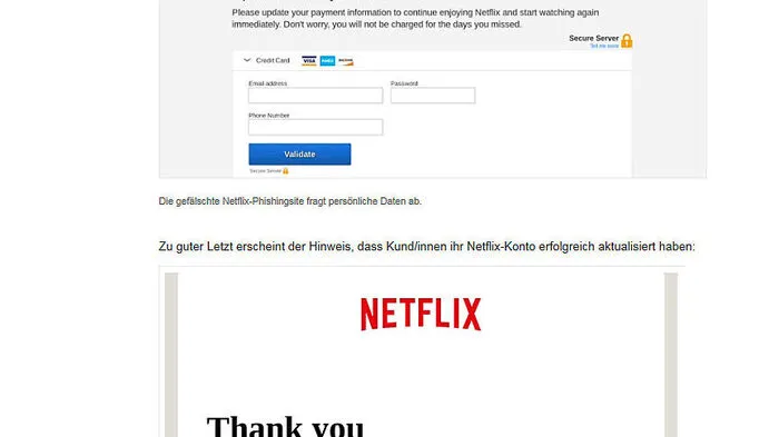 So sehehn die gefälschten Seiten aus