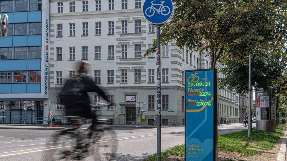 Die neue Zählstelle für Radlerinnen und Radler in Graz