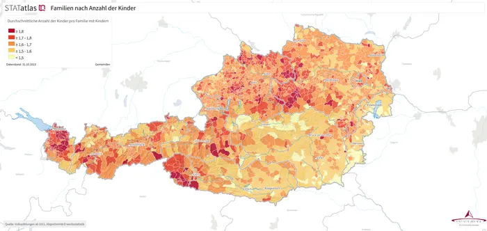 Durchschnittliche Anzahl der Kinder pro Familie in Österreich