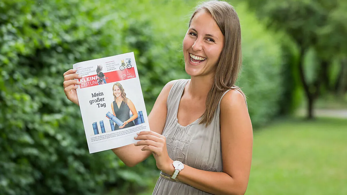 Auch Kleine-Redakteurin Claudia Felsberger hat sich ihre Titelseite heruntergeladen