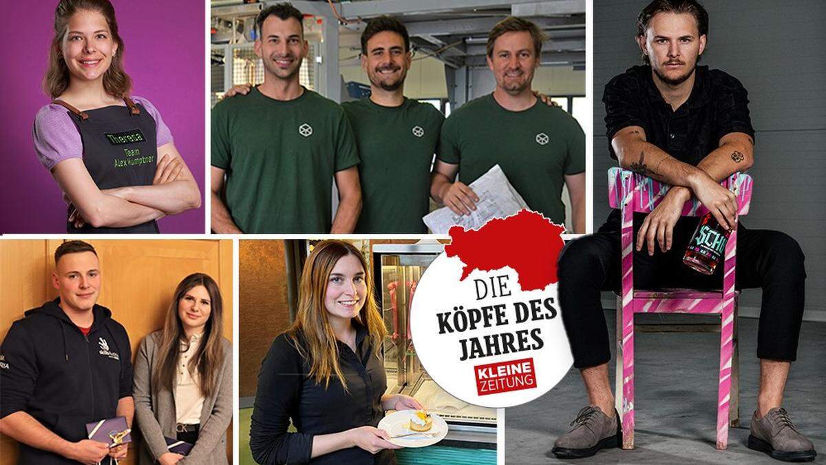 Die Nominierten in der Kategorie &quot;Newcomer&quot;: Theresa Putz, Georg Lackner, Mario Maier und Fabian Gems, Felix Koller, Lisa Kripsel und Nicola Hochegger und Christoph Pessl