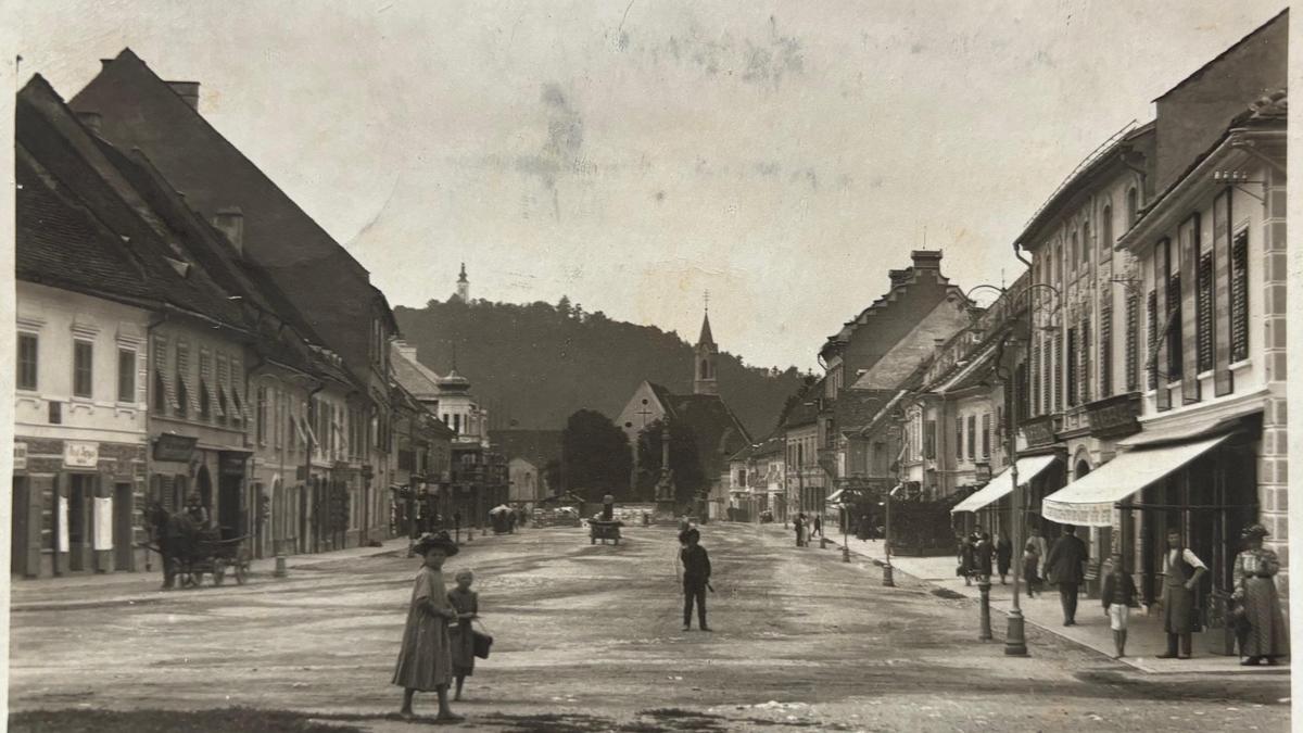 Ansichtskarte vom Leibnitzer Hautplatz aus 1913, dem Jahr der Stadterhebung