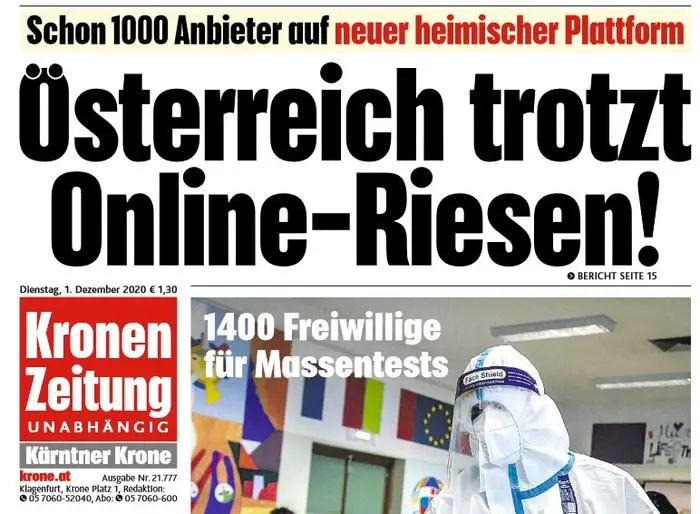 Die ´Kronen Zeitung´ vom 1. Dezember 2020