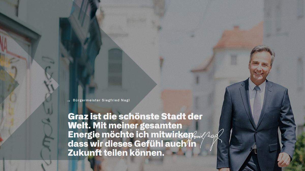 Auf seiner Homepage ist Siegfried Nagl immer noch der Bürgermeister. Die Seite soll - aktualisiert - auch weiter im Netz bleiben.