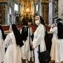 Nuns visit St. Peter's Basilica as it reopens on May 18, 2020 in The Vatican during the lockdown aimed at curbing the spread of the COVID-19 infection, caused by the novel coronavirus. - Saint Peter's Basilica throws its doors open to visitors on May 18, 2020, marking a relative return to normality at the Vatican and beyond in Italy, where most business activity is set to resume. (Photo by Vincenzo PINTO / AFP)