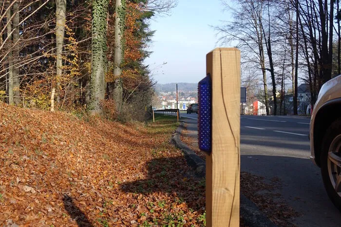 Damit die lückenlose Abdeckung der gefährdeten Straßenabschnitte gewährleistet ist, wurden an manchen Stellen eigens Pflöcke eingeschlagen.    