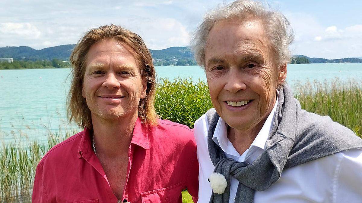 Peter Kraus mit seinem Sohn Mike beim Dreh am Wörthersee für Servus TV; Otto Retzer führt Regie
