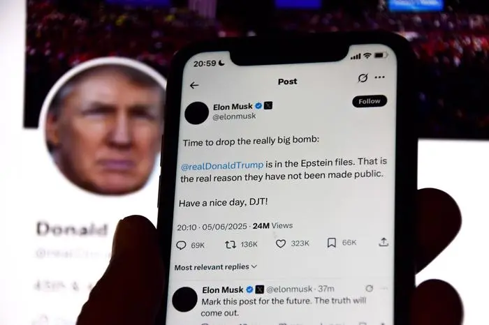 June 5, 2025, London, England, United Kingdom: Elon Musk has revelaled on his social media platform X, formerly Twitter, that Donald Trump is in the Epstein Files. That is the real reason they have not been made public, as their public spat intensifies. London United Kingdom - ZUMAv130 20250605_zip_v130_002 Copyright: xVukxValcicx