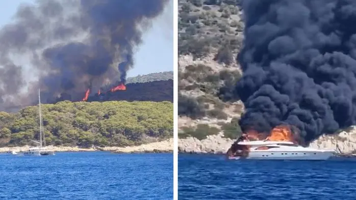 Fast gleichzeitig ausgebrochen: Waldbrand auf Hvar und Yacht in Flammen