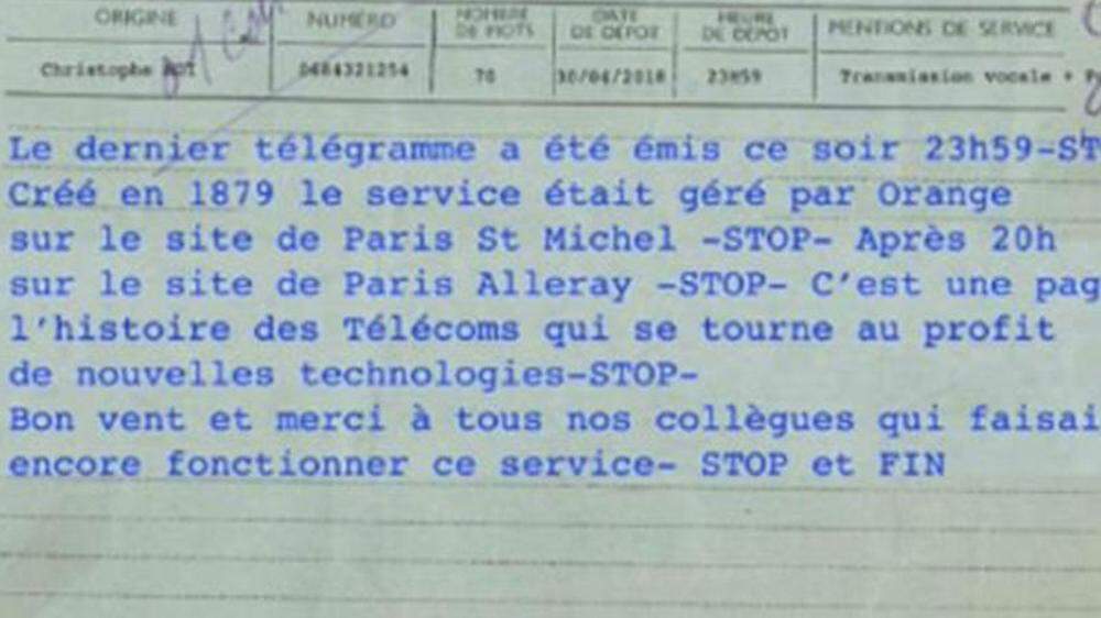 Das letzte Telegramm Frankreichs