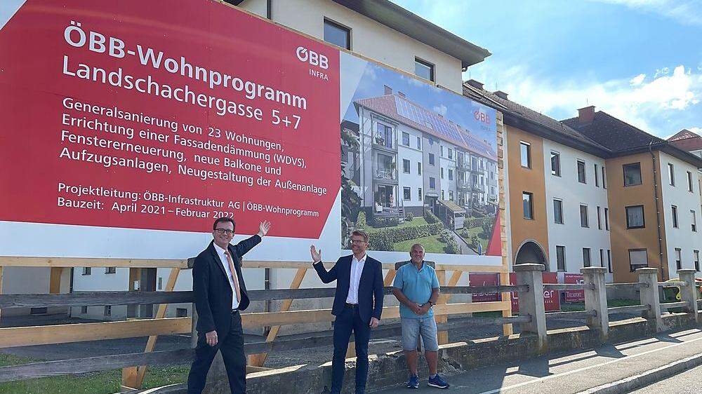 ÖBB-Wohnprogramm-Leiter Georg Ortner, Bürgermeister Harald Bergmann und Stadtrat Erwin Schabhüttl