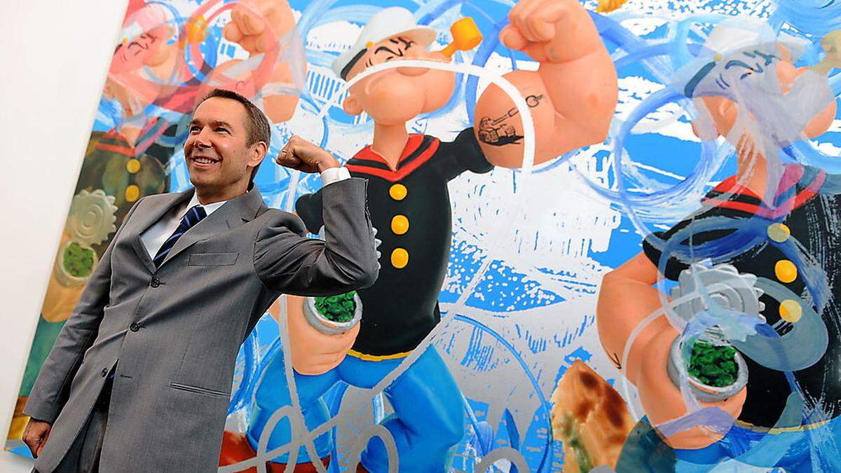 Popeye inspirierte Popkünstler: Hier posiert Kunst-Superstar Jeff Koons vor seiner Popeye-Interpretation.