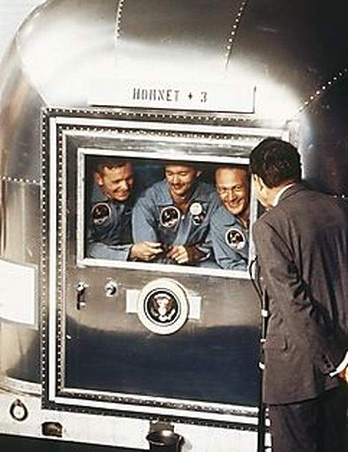 Die Drei von der Apollo-11-Mission - mit US-Präsident Richard Nixon
