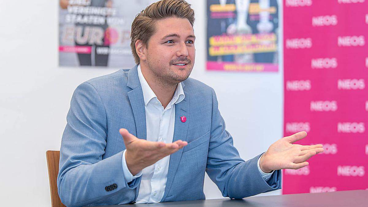 Niko Swatek (31) ist seit 2017 Landessprecher der Neos, seit 2019 deren Klubobmann im Landtag 