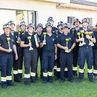 Die Sieger des Bereichsfeuerwehr-Leistungsbewerbs in Stein/Enns, die FF Pruggern durfte mit gleich vier Pokalen nach Hause fahren
