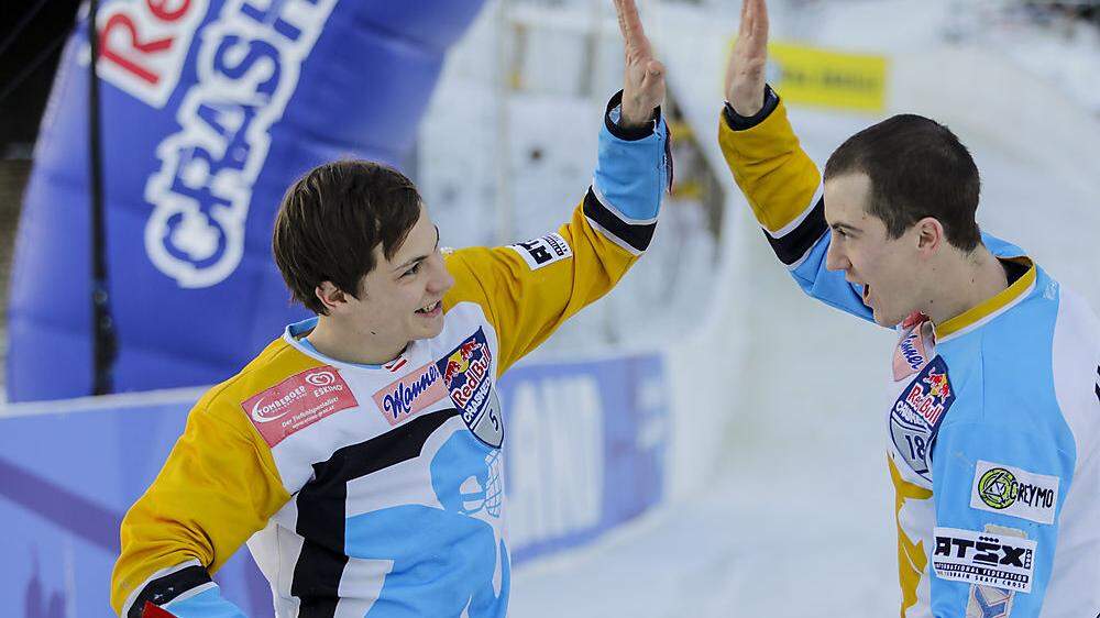 Die beiden Crashed-Ice-Athleten Luca (links) und Marco Dallago