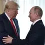 TOPSHOT - (FILES) US President Donald Trump (L) shakes hands with Russia's President Vladimir Putin ahead of a meeting in Helsinki, on July 16, 2018. US President Donald Trump and Russian counterpart Vladimir Putin could meet for a summit as early as next week, the Kremlin said on August 7, 2025. The meeting would be the first between a sitting US and Russian president since Joe Biden met Putin in Geneva in June 2021, and comes as Trump seeks to broker an end to Russia's military assault on Ukraine. (Photo by Alexey NIKOLSKY / Sputnik / AFP)
