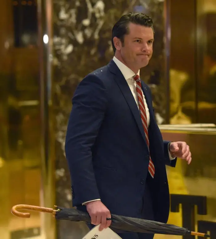 (FILES) Pete Hegseth arrives at Trump Tower during another day of  meetings with President-elect  Donald Trump on November 29, 2016 in New York. Donald Trump announced in a statement on November 12, 2024, that he has nominated Fox News host Pete Hegseth to serve as Secretary of Defense. (Photo by TIMOTHY A. CLARY / AFP)