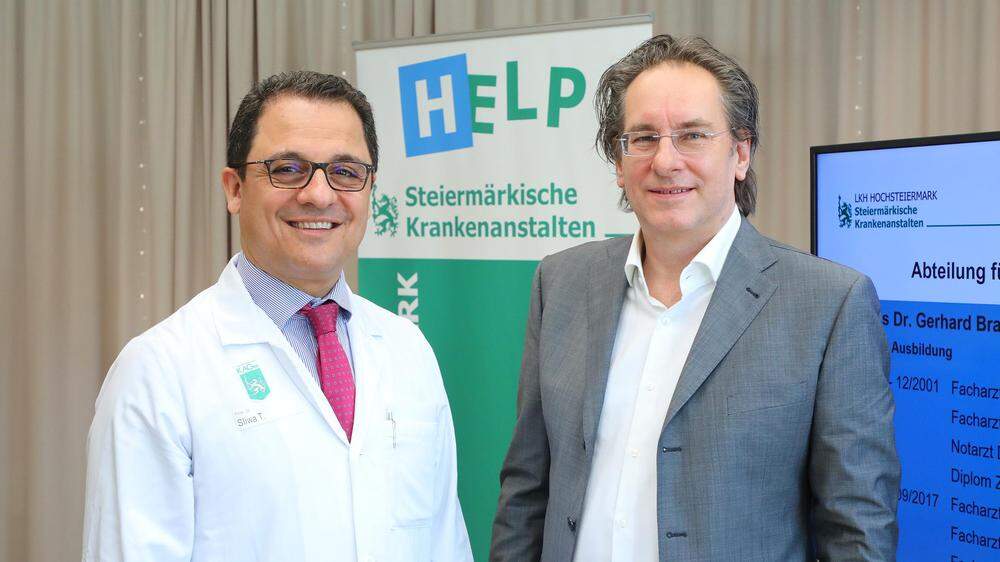 Thamer Sliwa, Vorstand der Abteilung für Innere Medizin und Hämato-Onkologie sowie für Palliativ, und Gerhard Bratschitsch, Vorstand der Abteilung für Orthopädie und Traumatologie