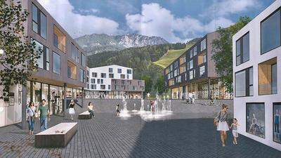 So soll laut Entwurf der neue Dorfplatz nach Realisierung des Hoteldorfes in Tröpolach aussehen