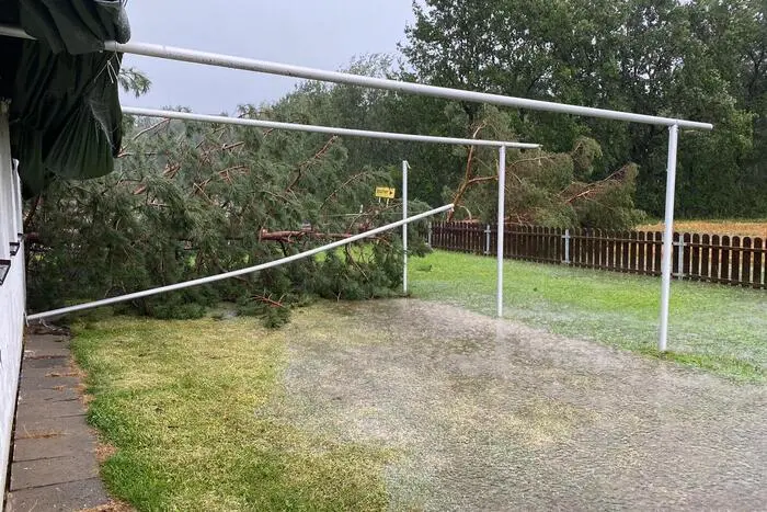 In der Nähe des Hangars Fürstenfeld stürzte ein Baum auf ein Haus ..