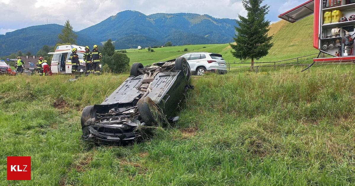Car crashed into guardrail and overturned