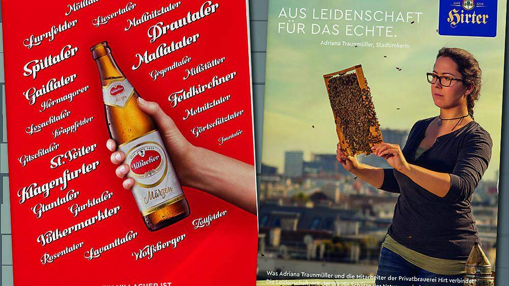 Aktuelle Werbesujets von Villacher Bier und Hirter Bier