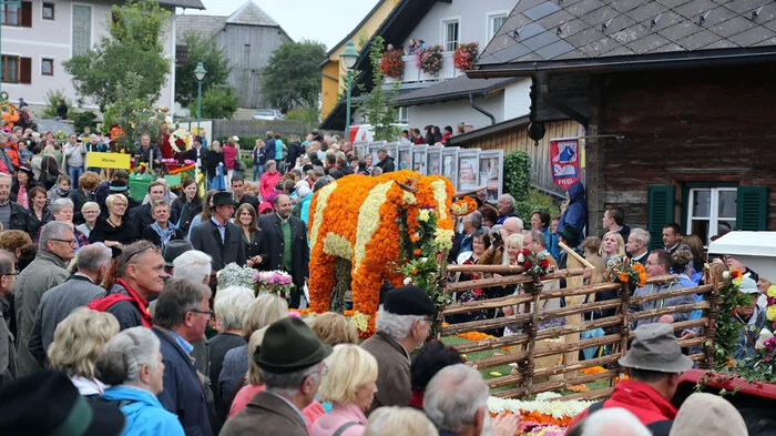 Die Fleckviehkuh mit Milchkanne vom Bauernbund und der Landjugend Fischbach wurde von der Fachjury mit dem 1. Platz belohnt.