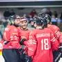 KLAGENFURT,AUSTRIA,14.DEC.23 - ICE HOCKEY - Oesterreich Cup, OEEHV international match, Austria vs Hungary. Image shows the rejoicing of team Austria.  
Photo: GEPA pictures/ Matthias Trinkl