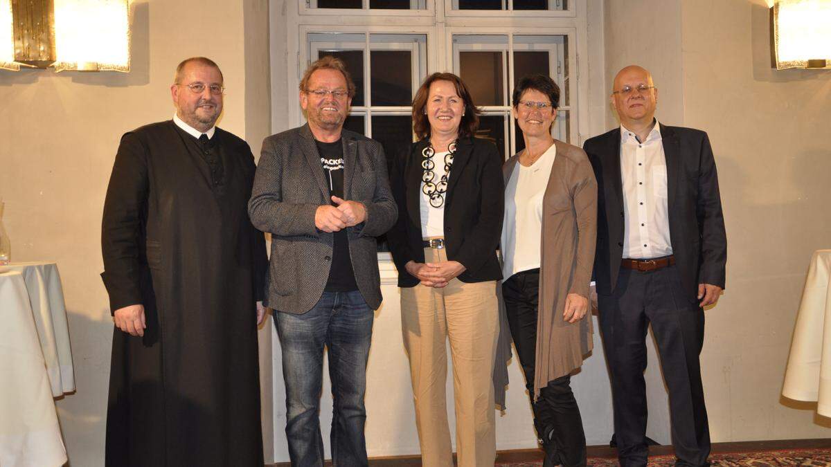 Pater Gerwig Romirer, Ferdinand Kaineder, Sabine Pelzmann, Maria Rottensteiner und Eduard Steiner. 