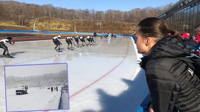 Vanessa Herzog hat ihre Konkurrenz stets im Blickfeld. Seit Mittwoch schneit es in Japan fast ununterbrochen (kleines Bild)