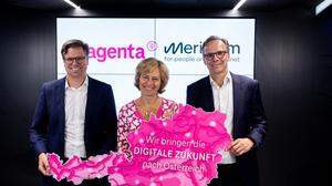 Meridiam-Manager Stephan Wehrmann, Deutsche-Telekom-Europe-Chefin Dominique Leroy und Magenta-Geschäftsführer Andreas Bierwirth