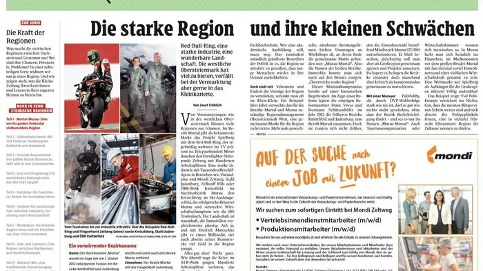 Die Serie über die steirischen Regionen und das regionale Angebot der Kleinen Zeitung können Sie auch in unserem  E-Paper nachlesen