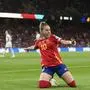 Spain's Athenea celebrates after scoring the opening goal during the Women's Euro 2025 quarterfinals soccer match between Spain and Switzerland at Stadion Wankdorf in Bern, Switzerland, Friday, July 18, 2025. (AP Photo/Alessandra Tarantino)