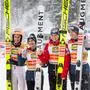 Springen in Planica um Medaillen: Stefan Kraft, Eva Pinkelnig, Sara Marita Kramer und Michael Hayböck (von links)