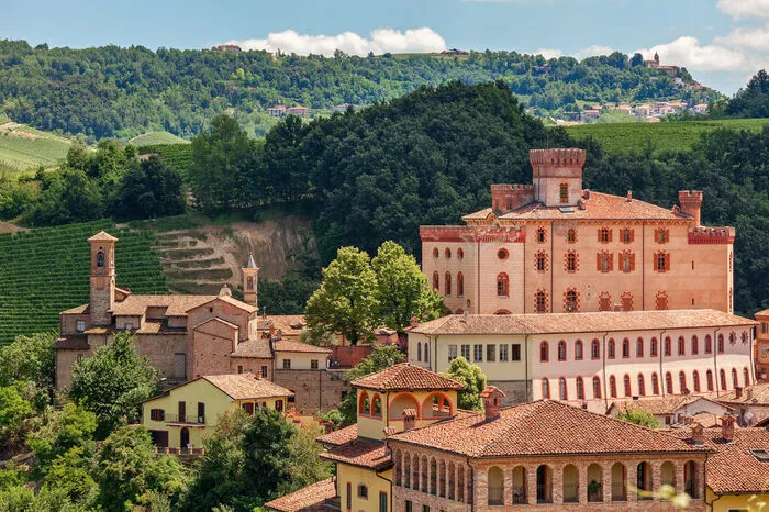 Der namensgebende Ort für den Rotwein Barolo ist natürlich auch dessen Heimat. So liegt Barolo mit dem stattlichen mittelalterlichen Schloss in den Weinbergen des Piemont. 