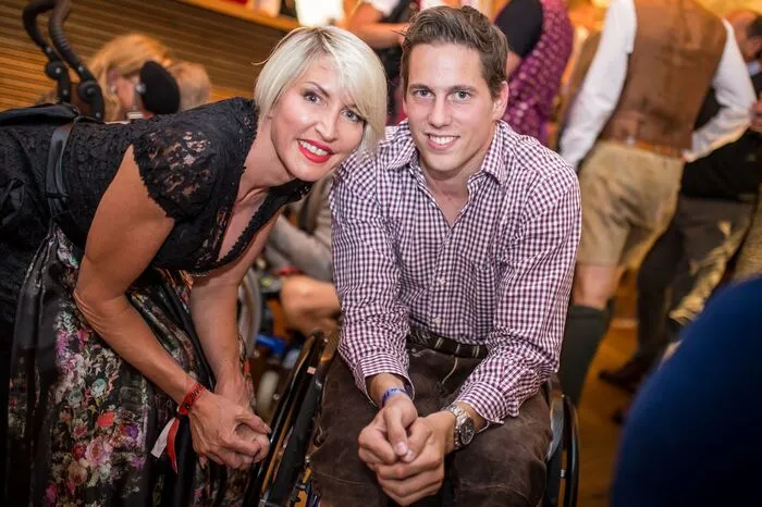 Paralympic-Teilnehmerin Heather Mills und der verunfallte Skispringer Lukas Müller