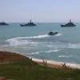Russische Kriegsschiffe bei der Militärübung auf der Krim