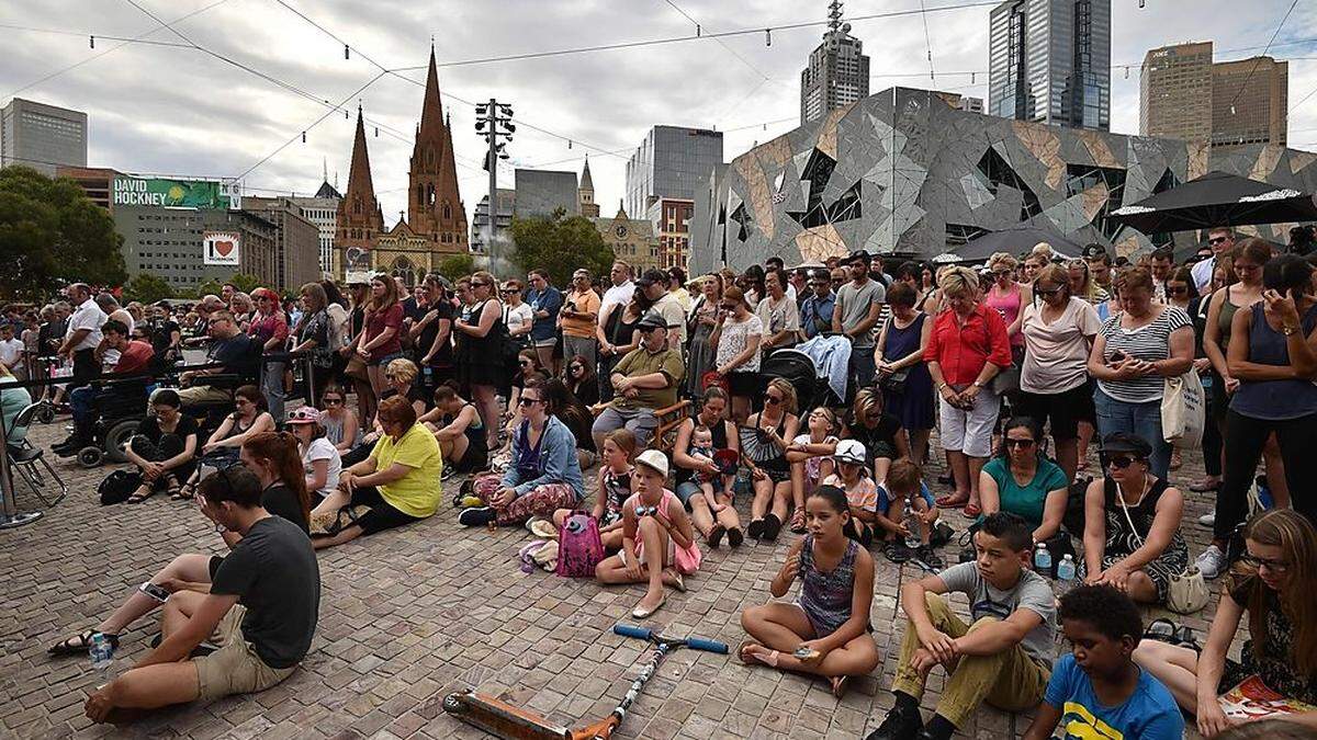 Mahnwache am Federation Square in Melbourne