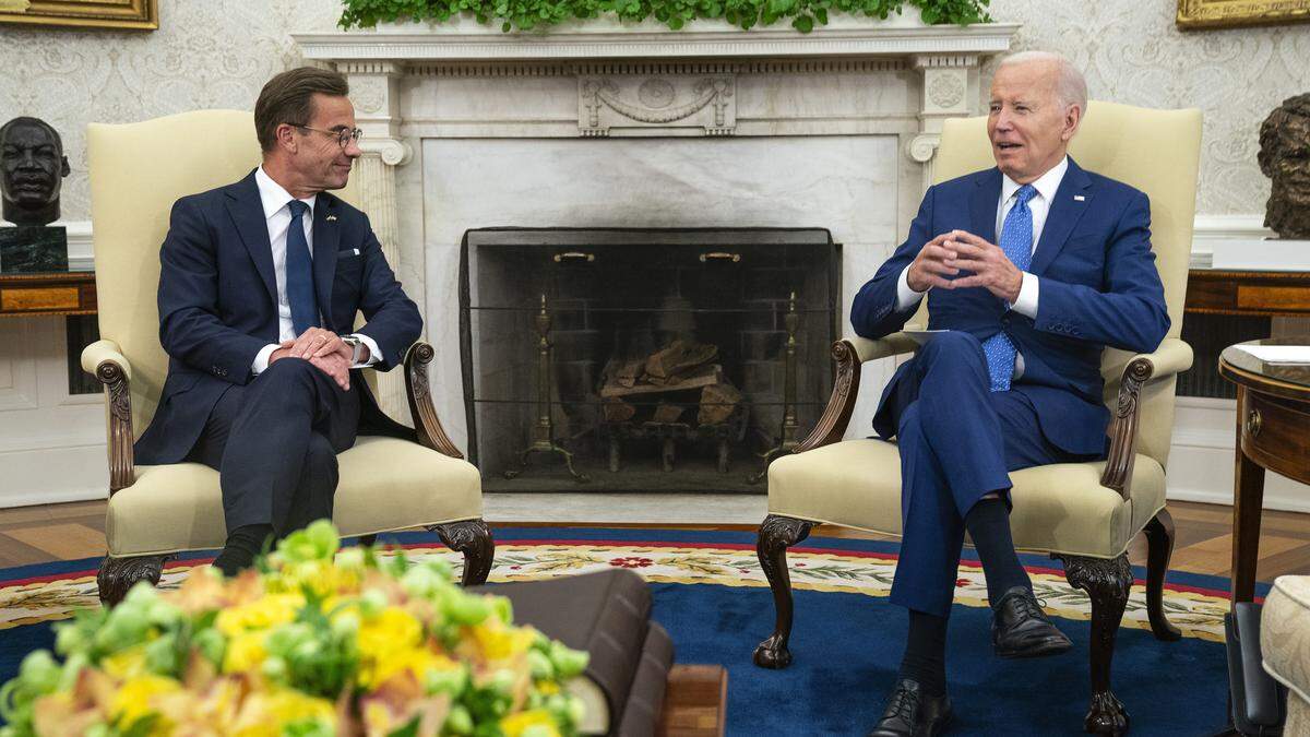 Der schwedische Ministerpräsident Ulf Kristersson und US-Präsident Joe Biden. 