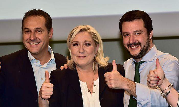 Heinz-Christian Strache, Marine Le Pen und Matteo Salvini