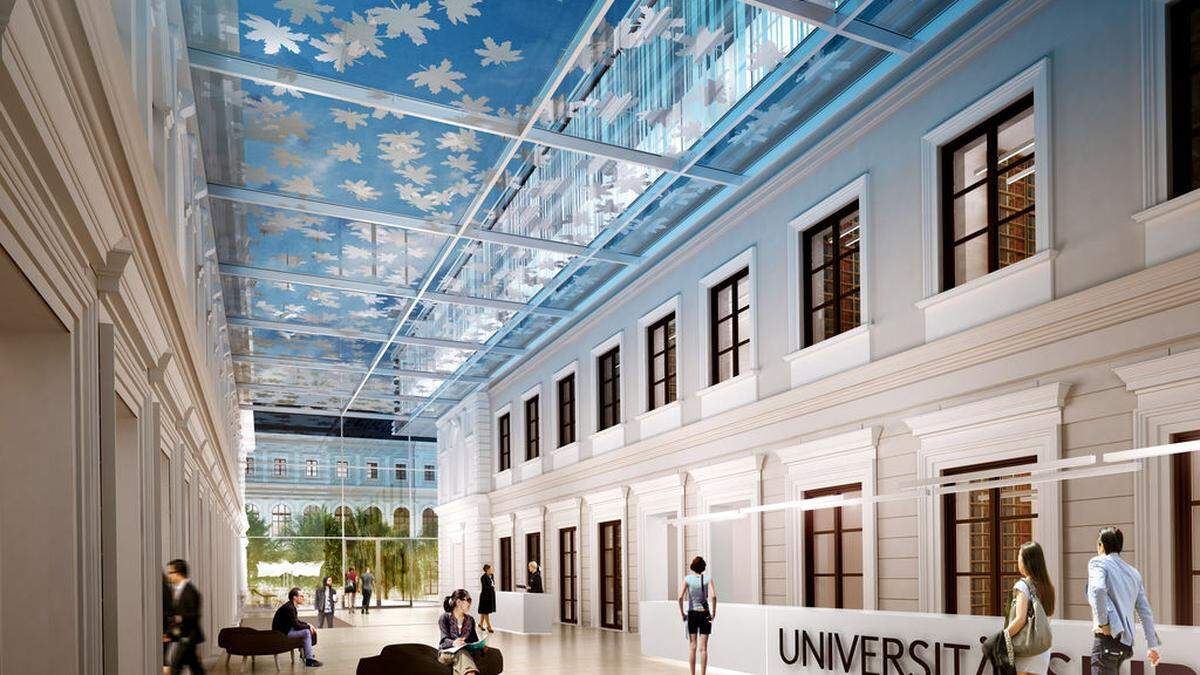 Ein Rendering:  Die Bibliothek der Universität Graz soll bis zum Frühjahr 2019 saniert und zugleich erweitert werden