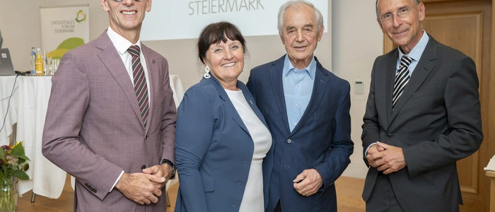Willibald Ehrenhöfer, Landeshauptmann-Stellvertreterin Manuela Khom, Josef Riegler und Politologe Peter Filzmaier